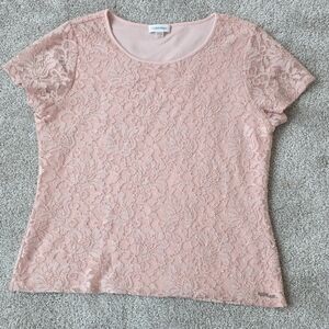 Calvin Klein Women's Blush Lace Short Sleeve Top